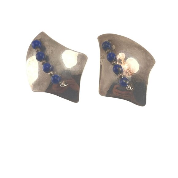 Scara Sterling Handmade Vintage Lapis Lazuli Beaded Post Earrings 1 3/4" - Picture 7 of 8